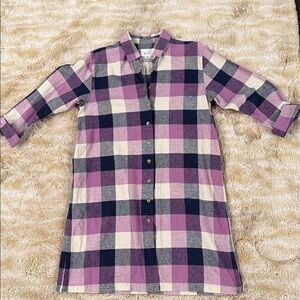 CHRISTOPHER & BANKS EUC Sz XL Linen Cotton Blend Purple Plaid Tunic Shirt Dress